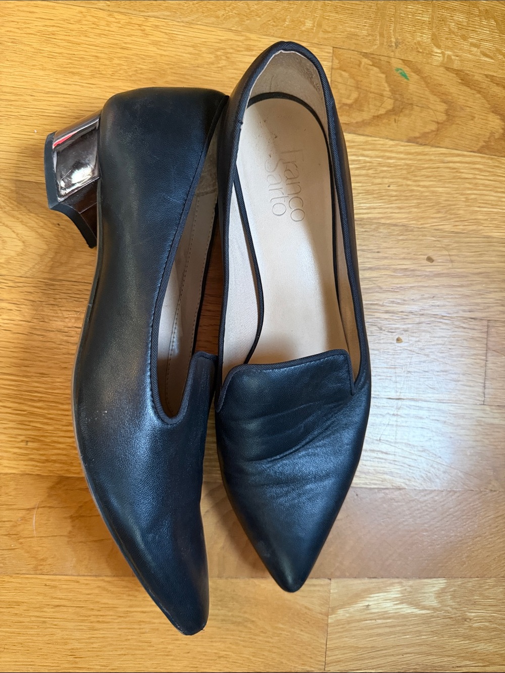 Franco Sarto Black Pointed Leather Loafers